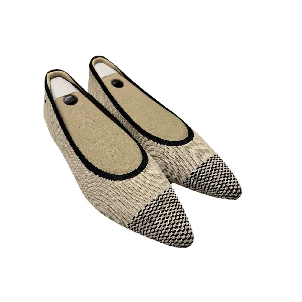 NEW Vivaia Womens Size 10 41.5 EU Almond & Black Aria Pointed Toe Ballet Flats - Picture 2 of 11